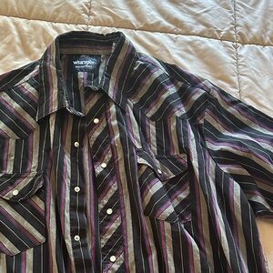 Wrangler Men's Striped Short Sleeve Pearl Snap